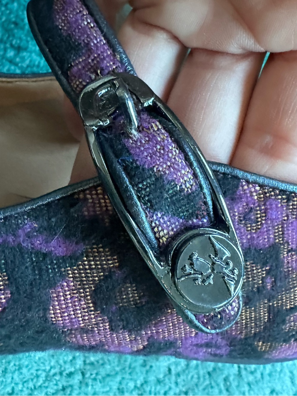 SOLD!! Fluevog Softly Pirouette purple floral wool silver buckle MJ flat- 7 - Picture 13 of 16